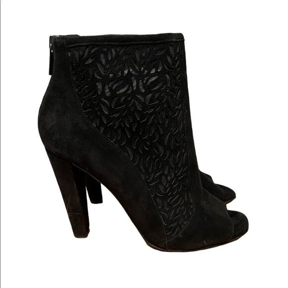 Diane Von Furstenberg Black Lasercut Angel High Heel Peep Toe Ankle Booties - Picture 3 of 13
